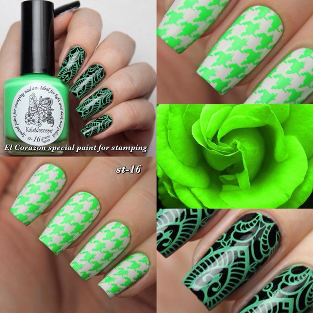 EL Corazon Kaleidoscope Special paint for stamping nail art st-16 green neon купить